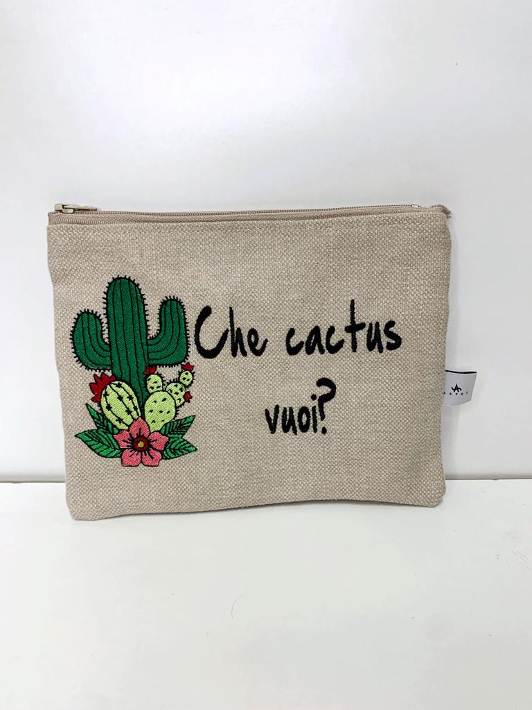 Pochette ricamata cactus in tappezzo color naturale