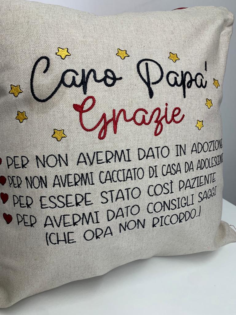 Fodera cuscino ricamata "Caro papà"