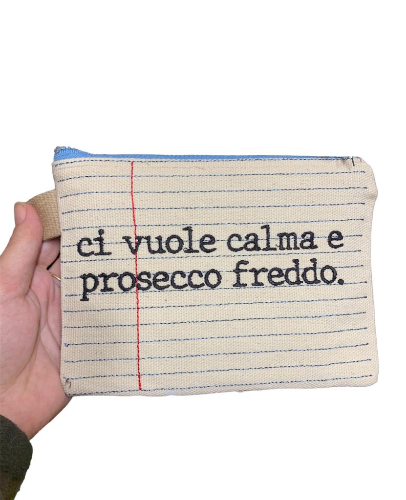 Pochette quaderno ricamata "prosecco"